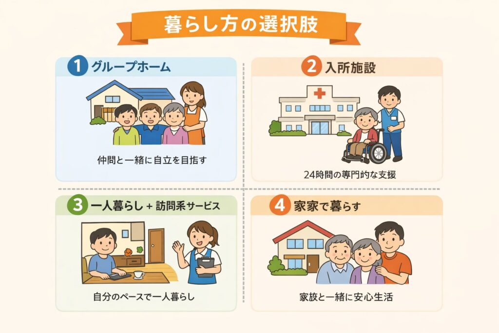 親亡き後、成人した後の障害者(児)の住まい・環境の図